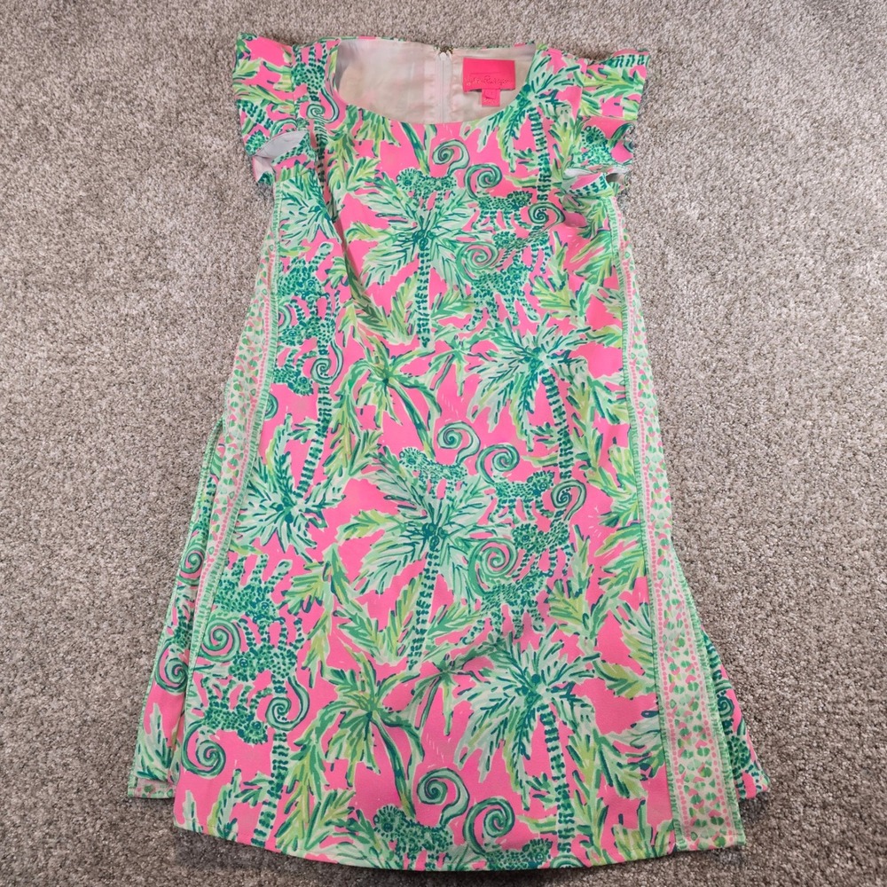 Lilly Pulitzer Pink Green Tropical Palm Chameleon Romper Dress Size 4
